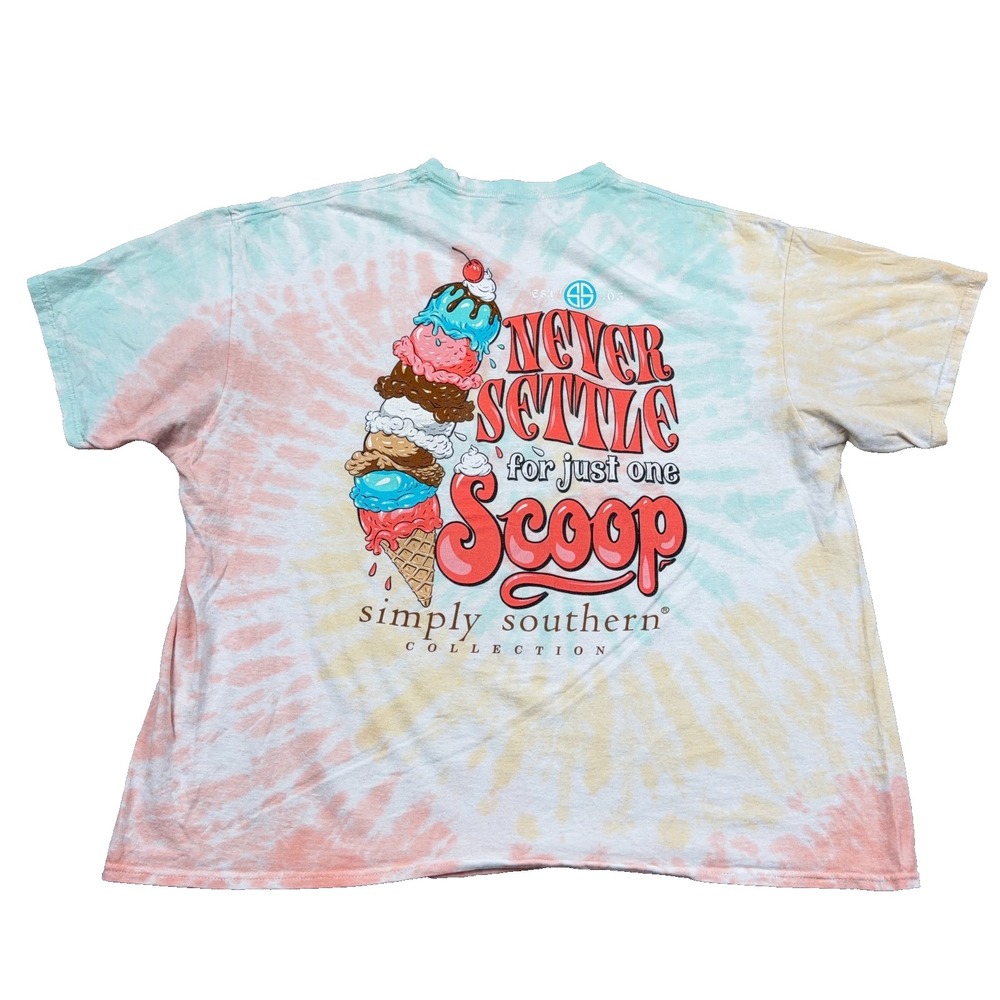 Simply Southern Shirt Women XXL 2XL Tie Dye Hiking Ice Cream Never Settle *